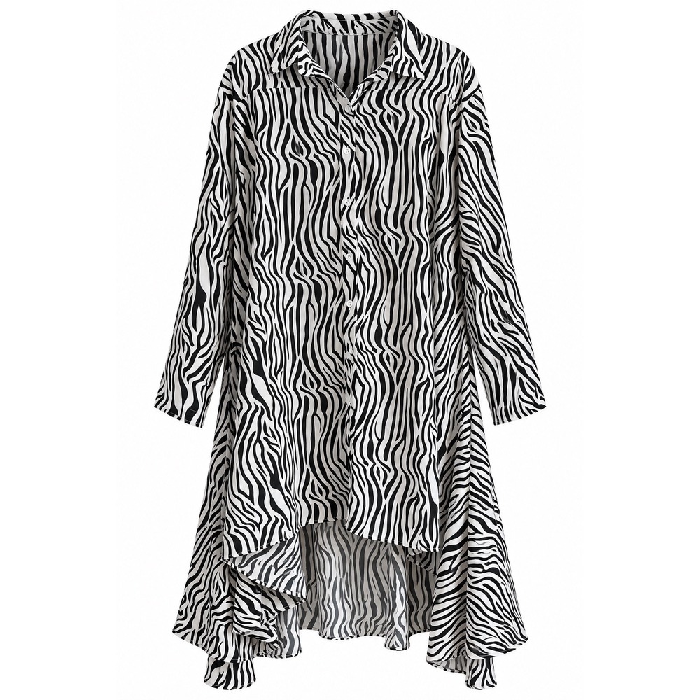 NWT Step in Style Zebra Shirt Dress One Size High Low Hollywood Glam MSRP $60